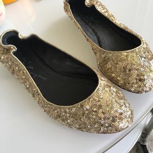 Alice & Olivia Gold Sequin Ballet Flats